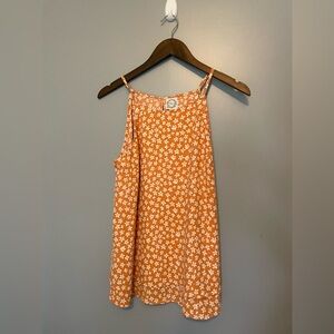Francesca’s Blue Rain Raynelle Orange Floral Sleeveless Blouse Size Medium